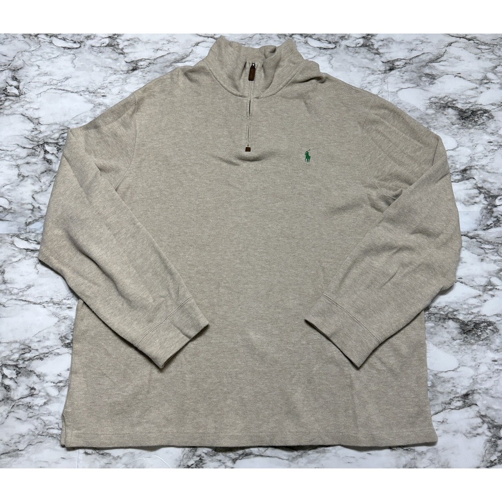 Polo Ralph Lauren Sweater Mens Size 2XL Ivory Beige Long Sleeve 1/4 Zip‎ Cotton